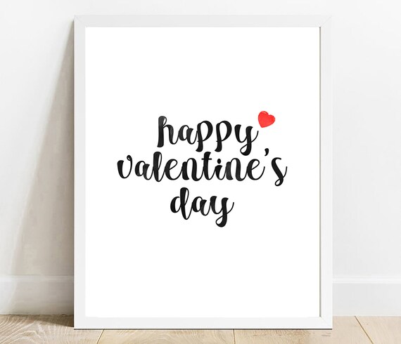 Happy Valentines Day Script with Red Heart Typography Wall Art