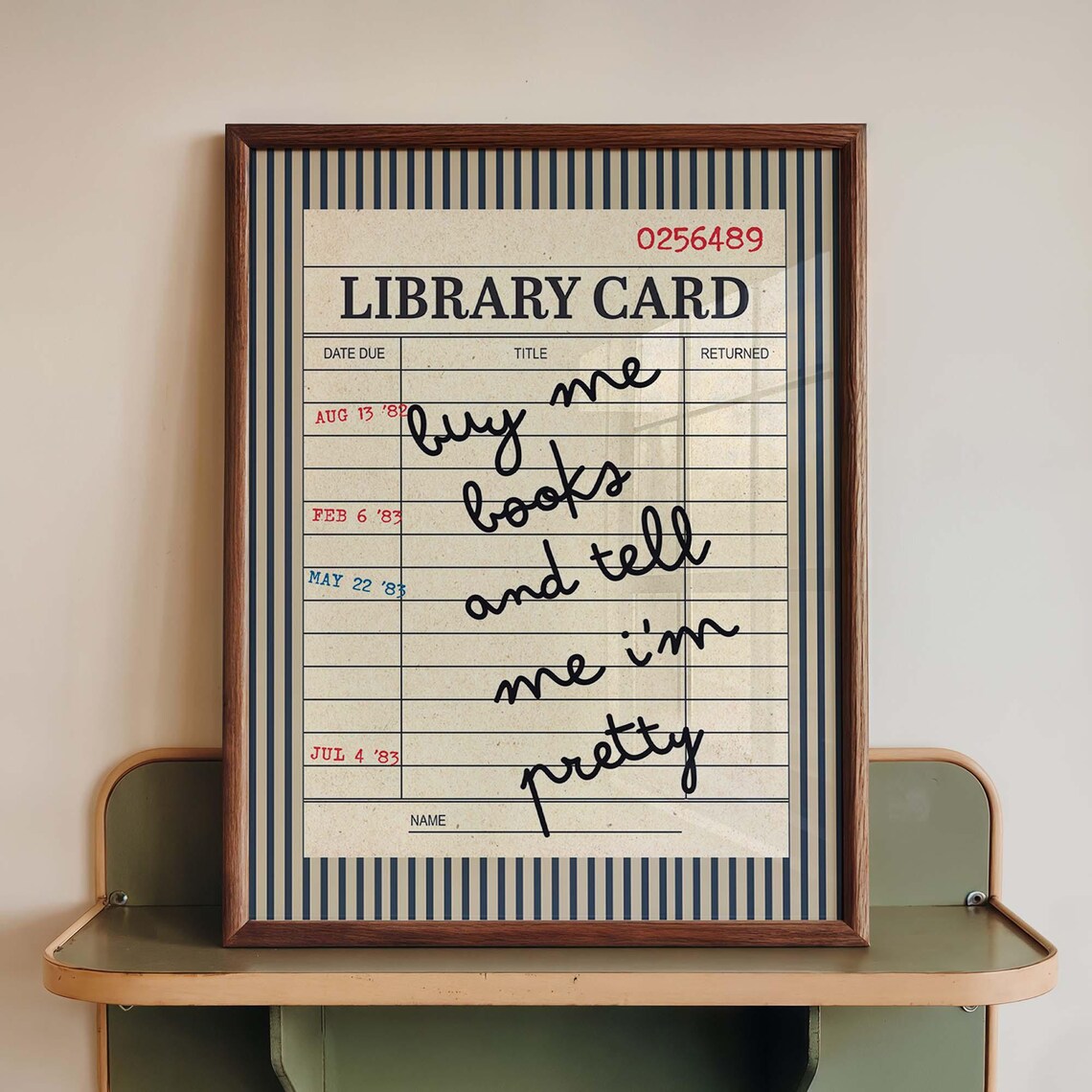 Library Card Poster Buy Me Books Quote Vintage Style Book Lover Gift Decor