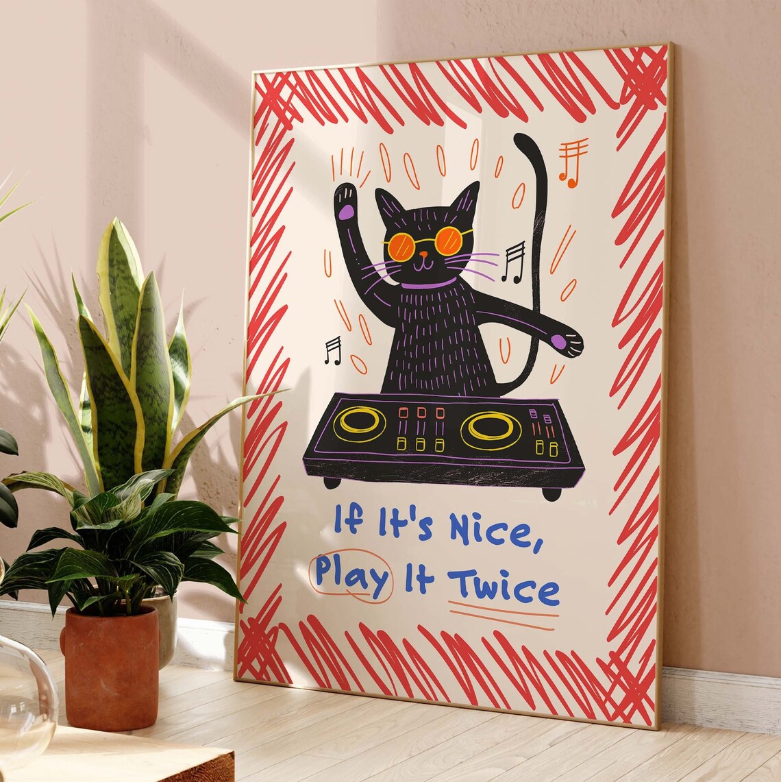 DJ Black Cat In Sunglasses If Its Nice Play It Twice Fun Poster - Image 4