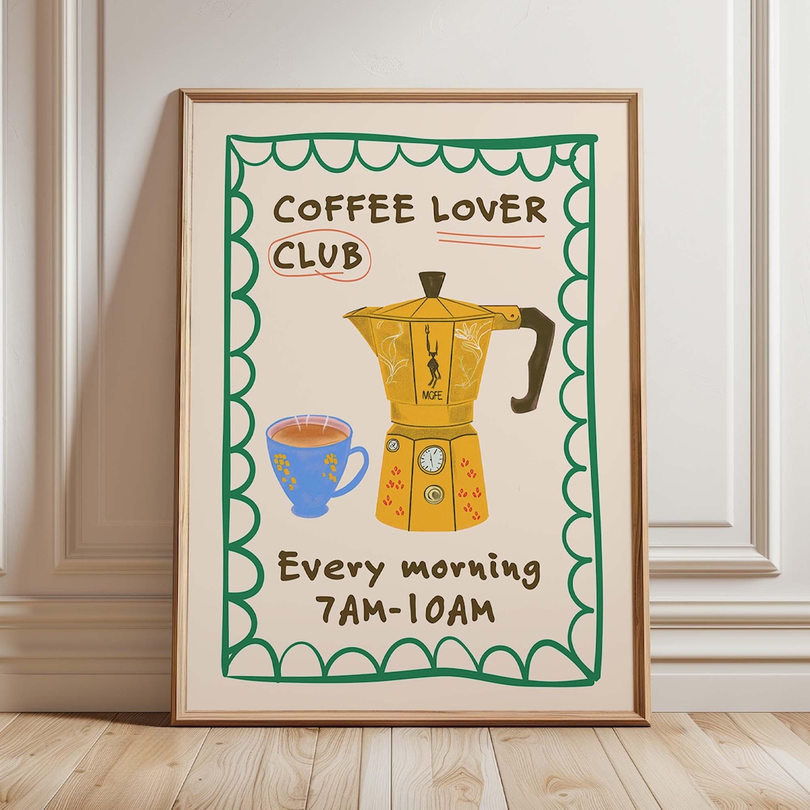 Coffee Lover Club Kitchen Poster, Retro Cafe Decor