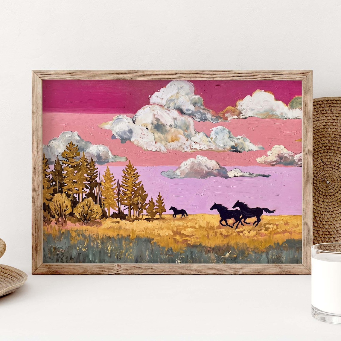Pink Prairie Horse Art Print, Modern Ranch Decor