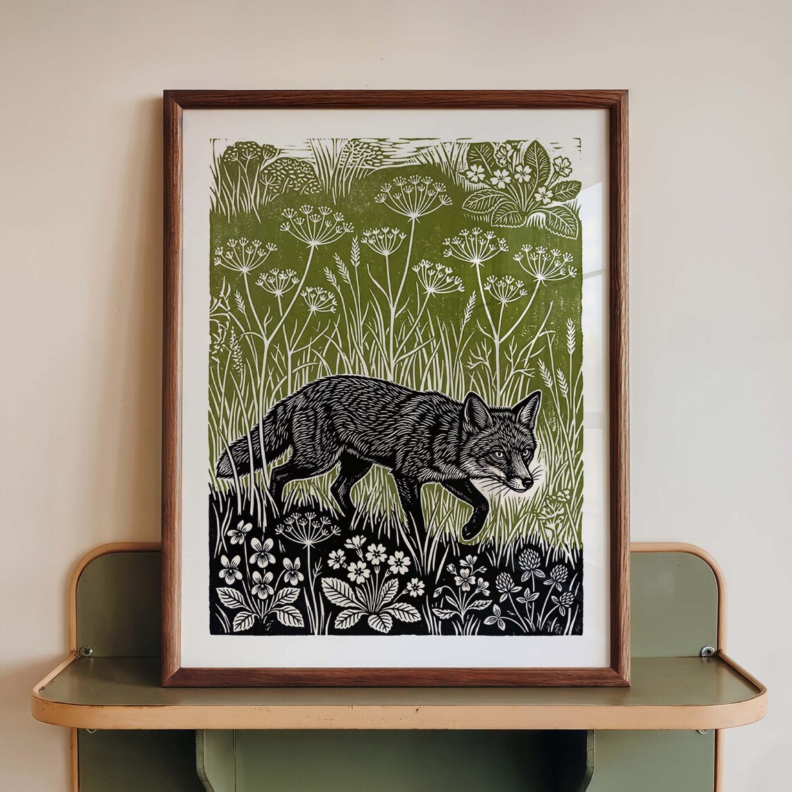 Fox Wall Art Print, Woodland Linocut Poster