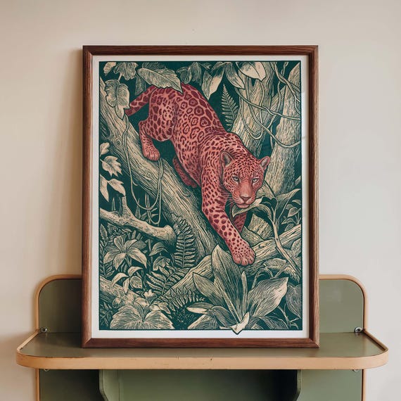 Pink Leopard Jungle Botanical Animal Maximalist Decor