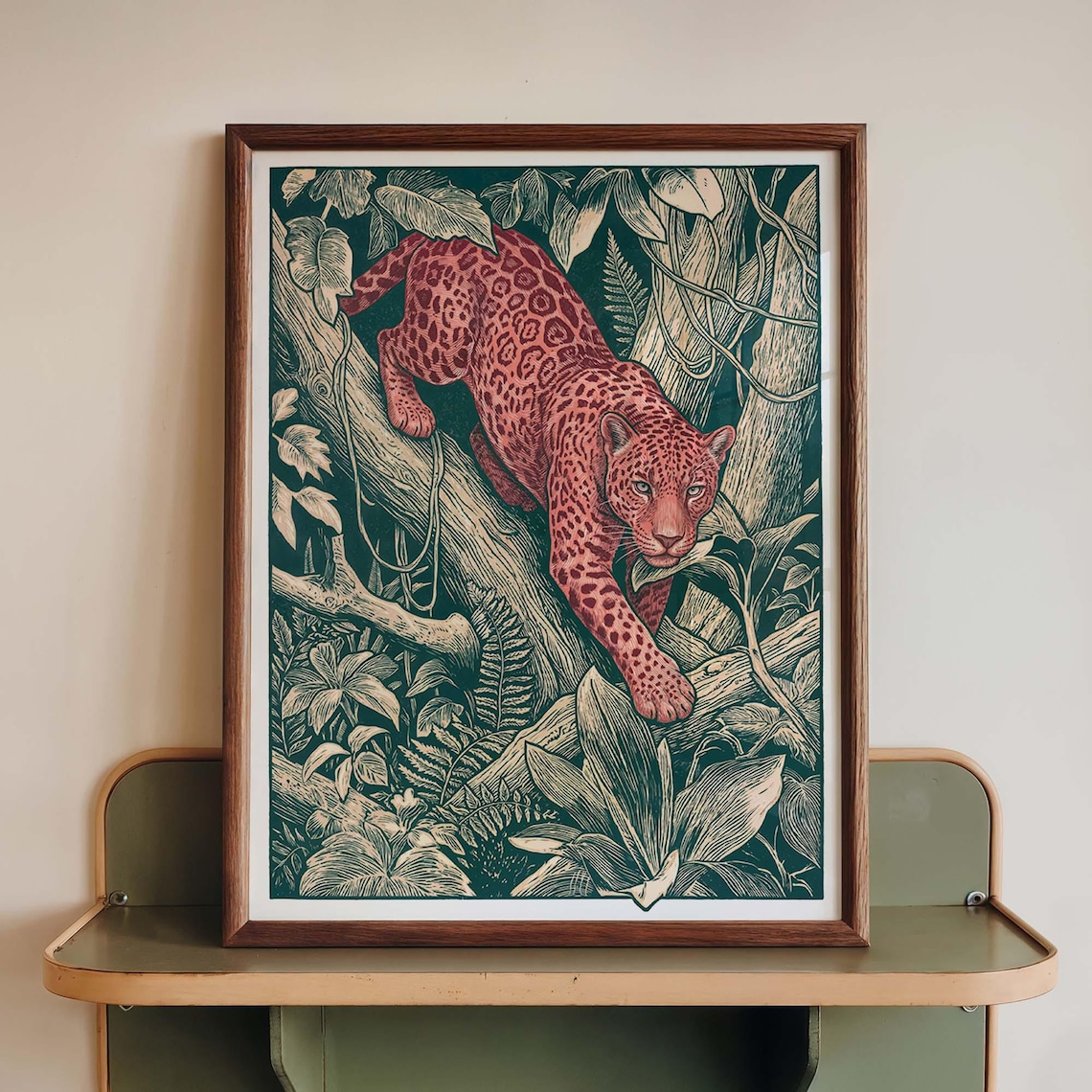 Pink Leopard Jungle Botanical Animal Maximalist Decor