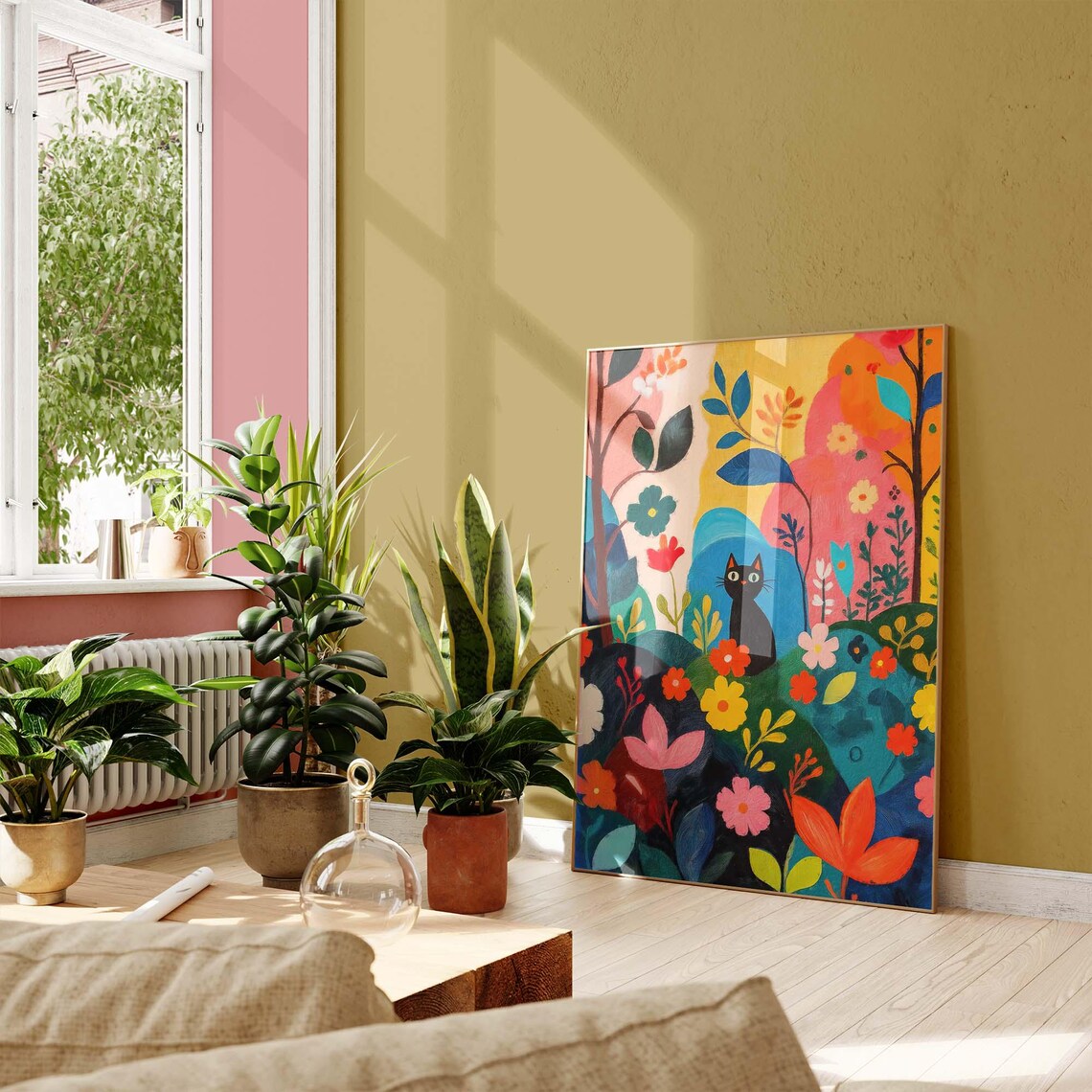 Black Cat In A Bold Matisse Style Colorful Flower Garden Poster - Image 3