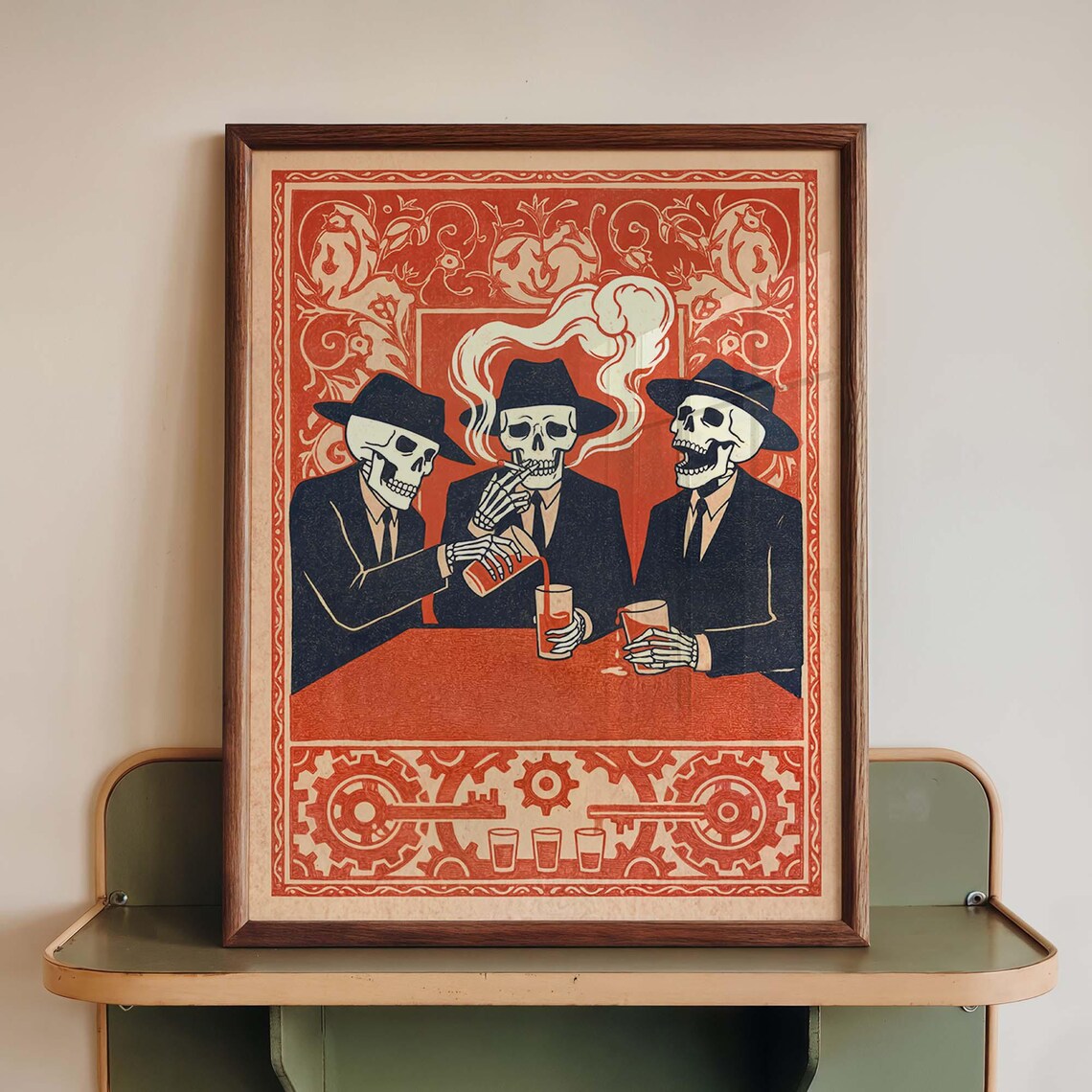 Skeleton Gangster Mexican Vintage Speakeasy Poster