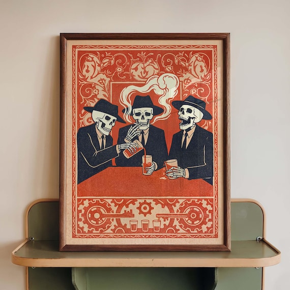Skeleton Gangster Mexican Vintage Speakeasy Poster