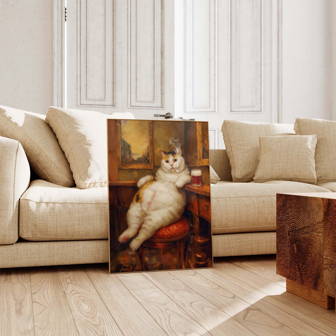 Chubby Calico Cat With A Cigarette And Beer At A Bar Vintage Poster - Image 4