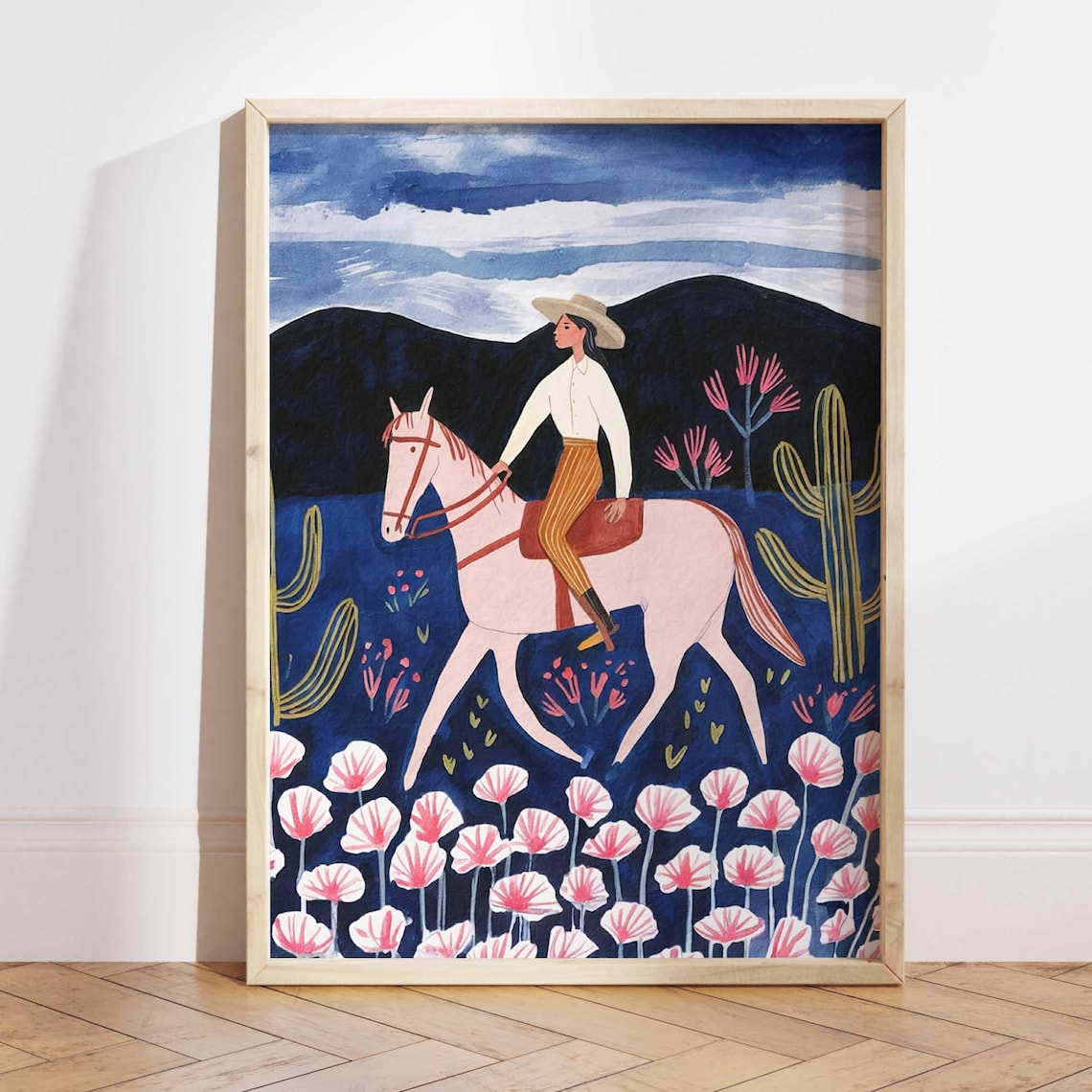 Cowgirl Desert Pink Horse Boho Nursery Art Print