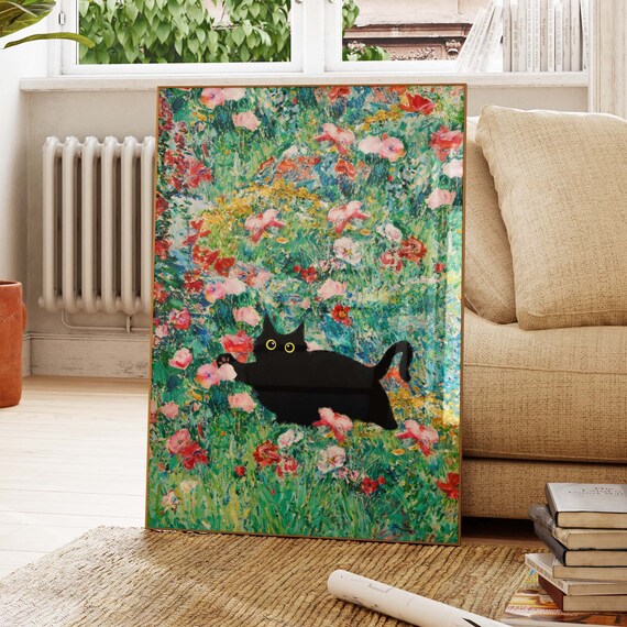 Black Cat With Bright Eyes In A Blooming Red Poppy Field Poster