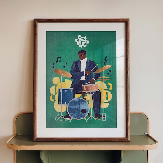 Jazz Drummer Mid-Century Modern Music Room Art Print