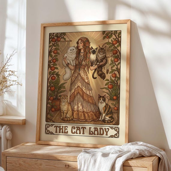 Cat Lady Art Nouveau Boho Tarot Poster