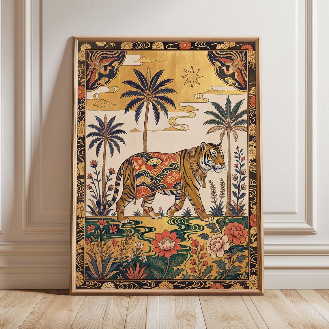 Tiger Vintage Maximalist Poster, Ornate Botanical