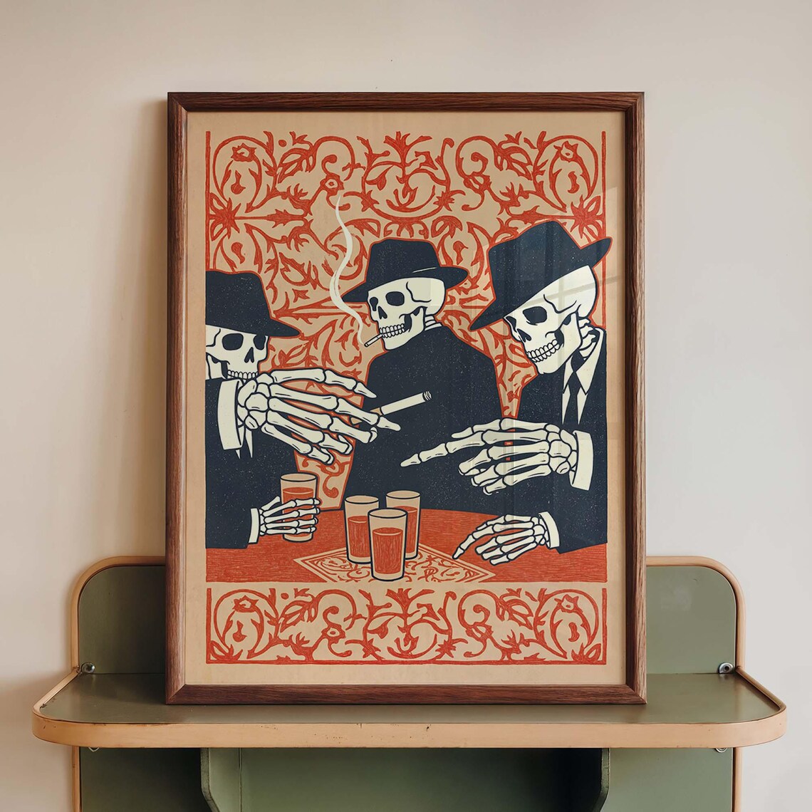 Skeleton Bar Mexican Vintage Noir Art Print