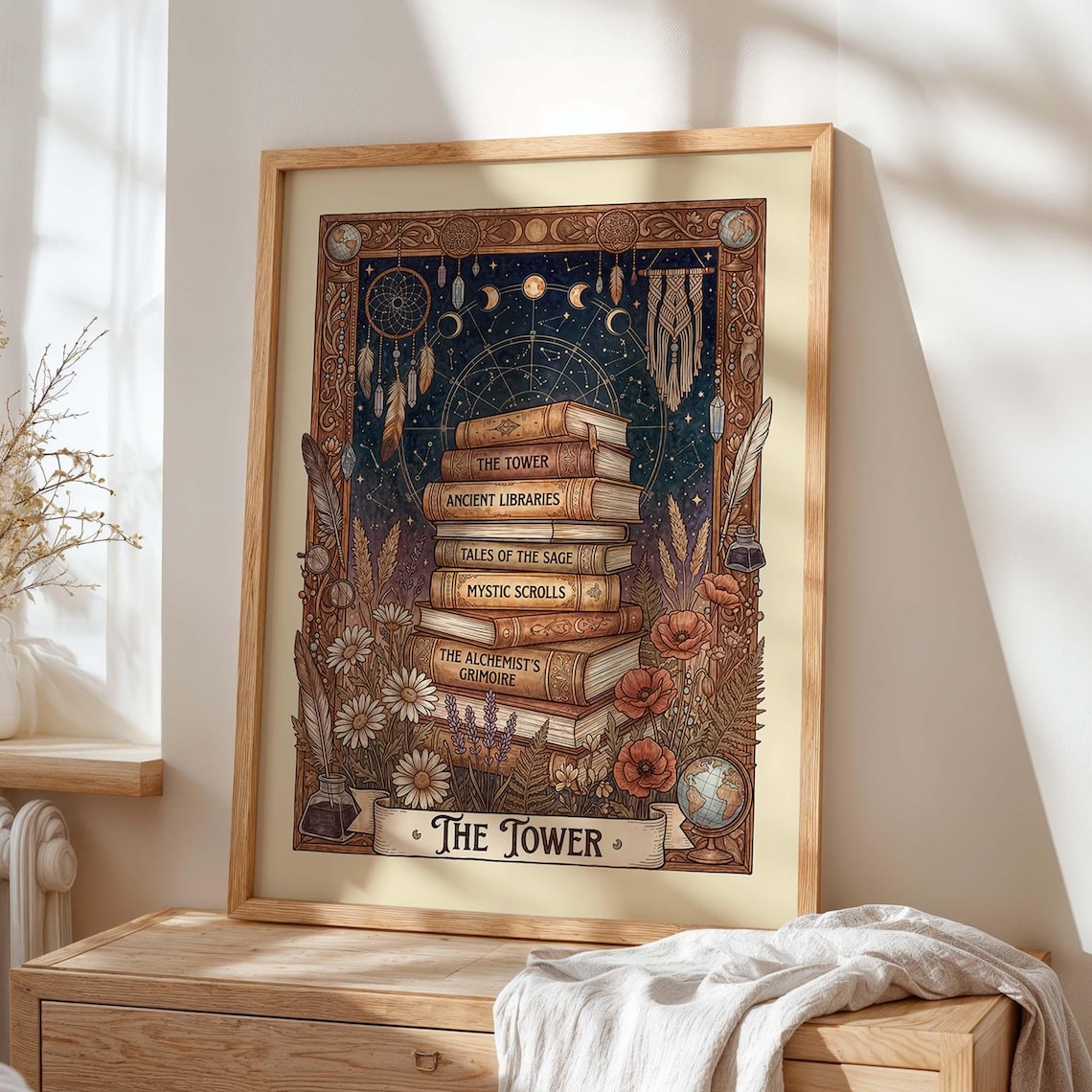 Dark Academia Book Stack, Tarot Mystic Library Art