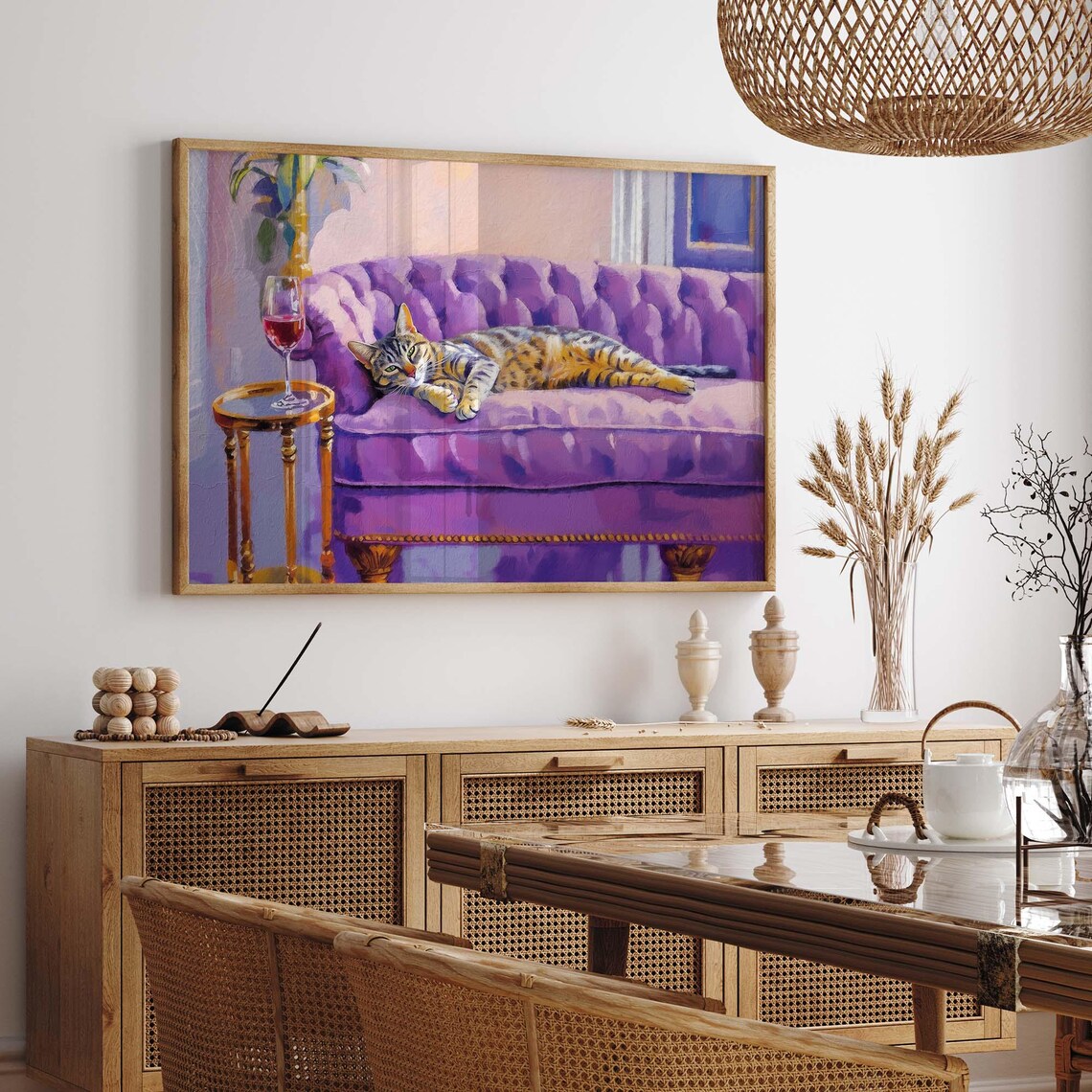 Tabby Cat With Red Wine, Quirky Bar Cart Art Print - Image 4