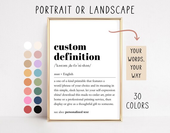 Custom Definition Print, Personalized Typography Quote