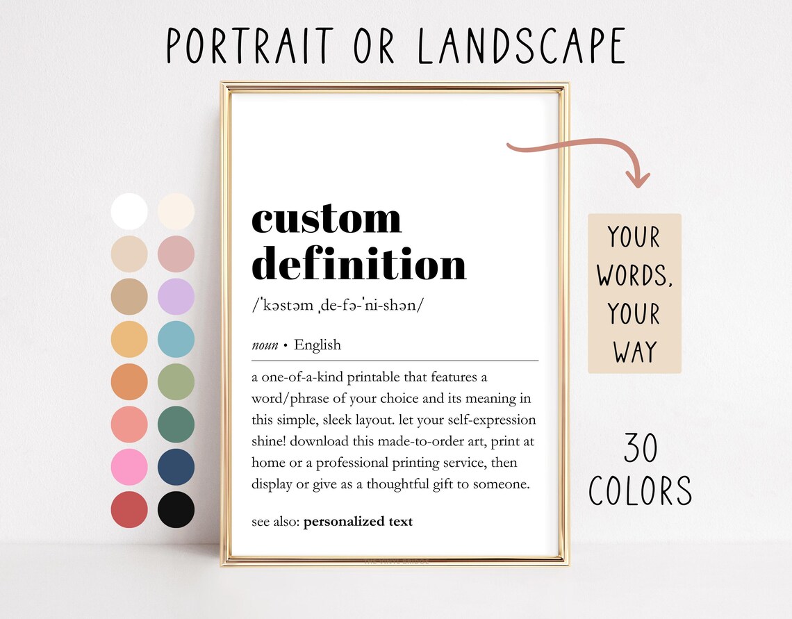 Custom Definition Print, Personalized Typography Quote