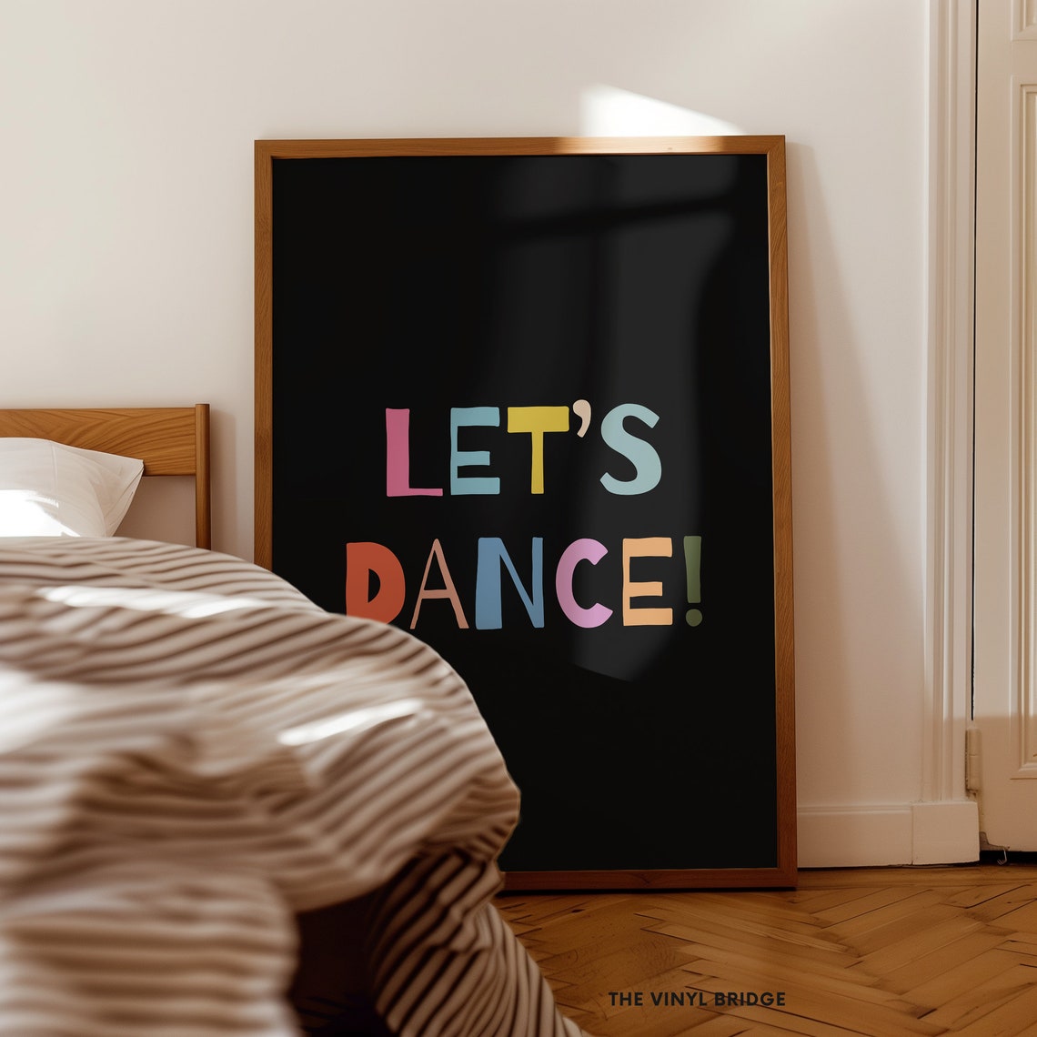 Lets Dance Colorful Hand Lettered Black Background Party Quote Poster - Image 2