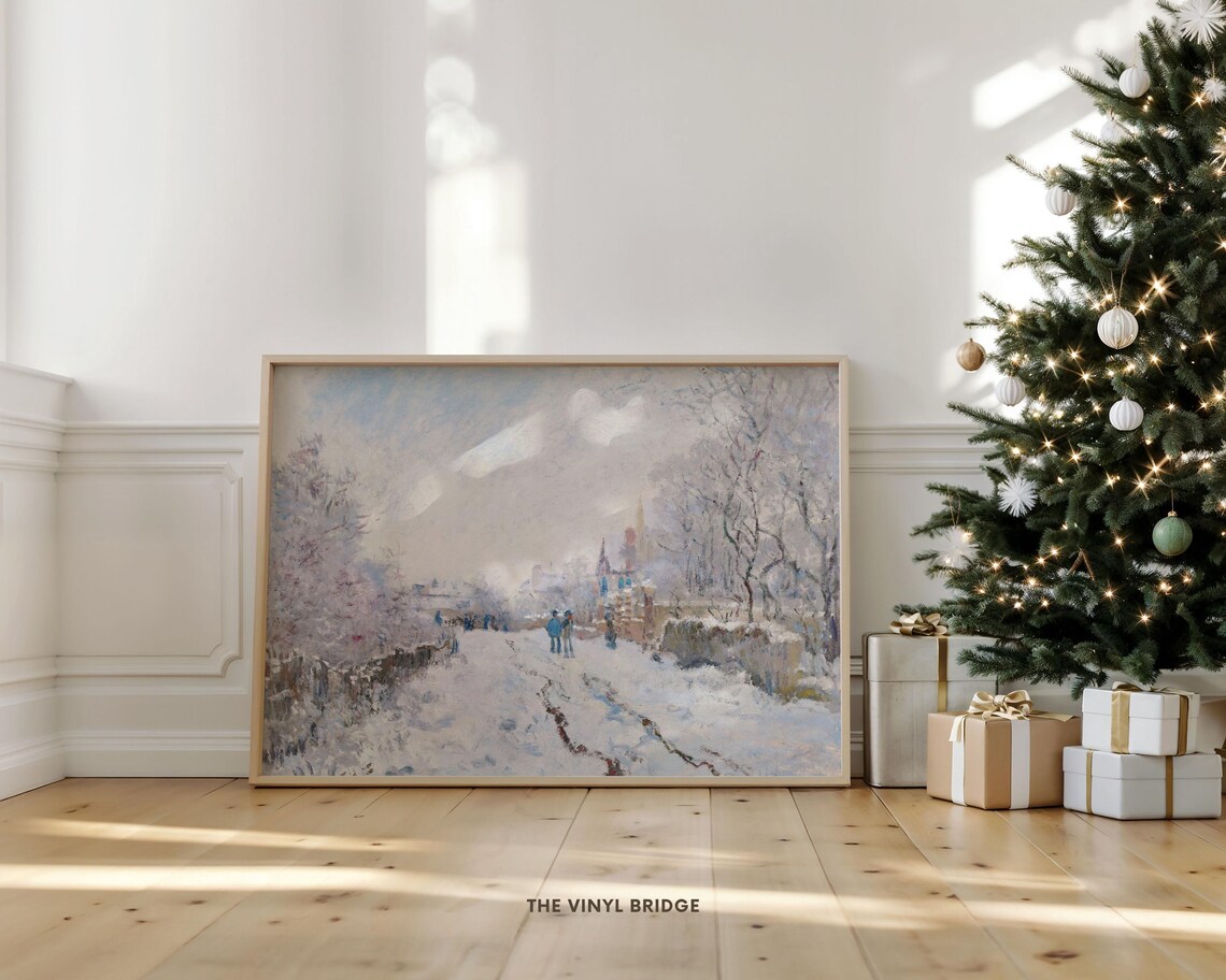 Vintage Snow Scene Painting Winter Landscape Print Soft Pastel Nature Art French Country Wall Decor Seasonal Cottagecore - Image 4