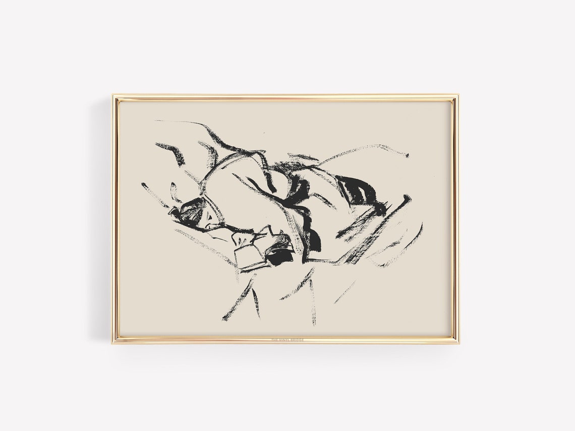 Abstract Minimalist Ink Line Sketch Poster in Warm Neutral Tones