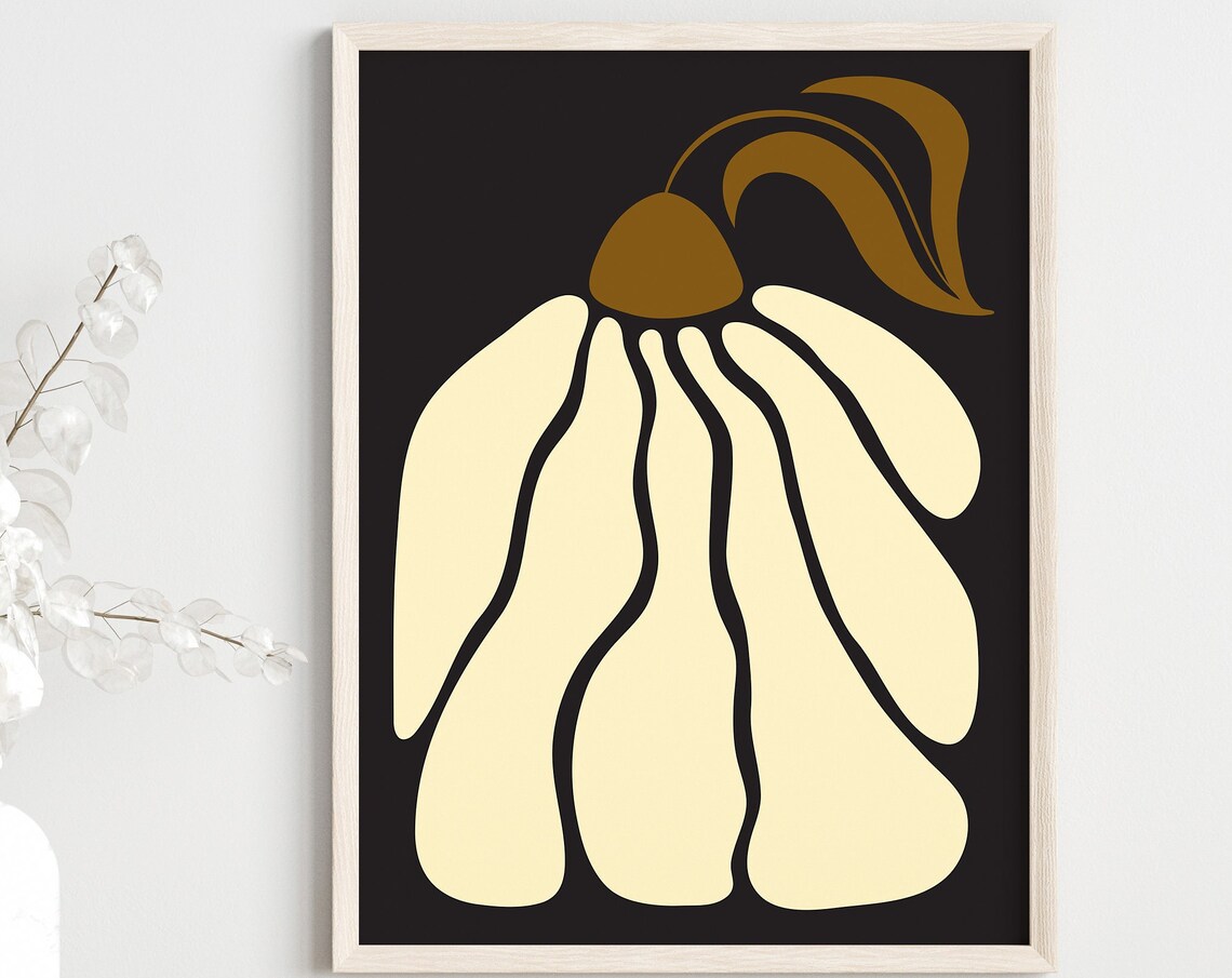 Abstract Flower Poster Black Background Cream Petals Modern Botanical Art