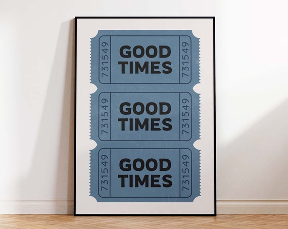 Trendy Wall Art Prints Retro Good Times Ticket Print Blue Wall Art Prints Blue Retro Bar Cart Decor Preppy Wall Art Room Decor