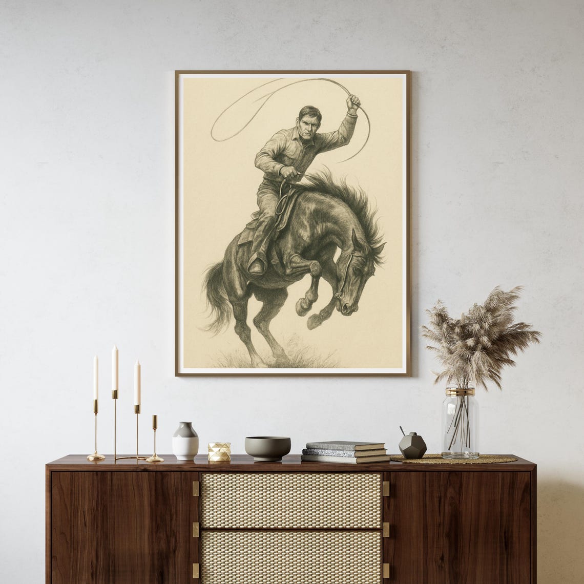 Western Cowboy Lasso Sketch, Rustic Western Decor - Image 3