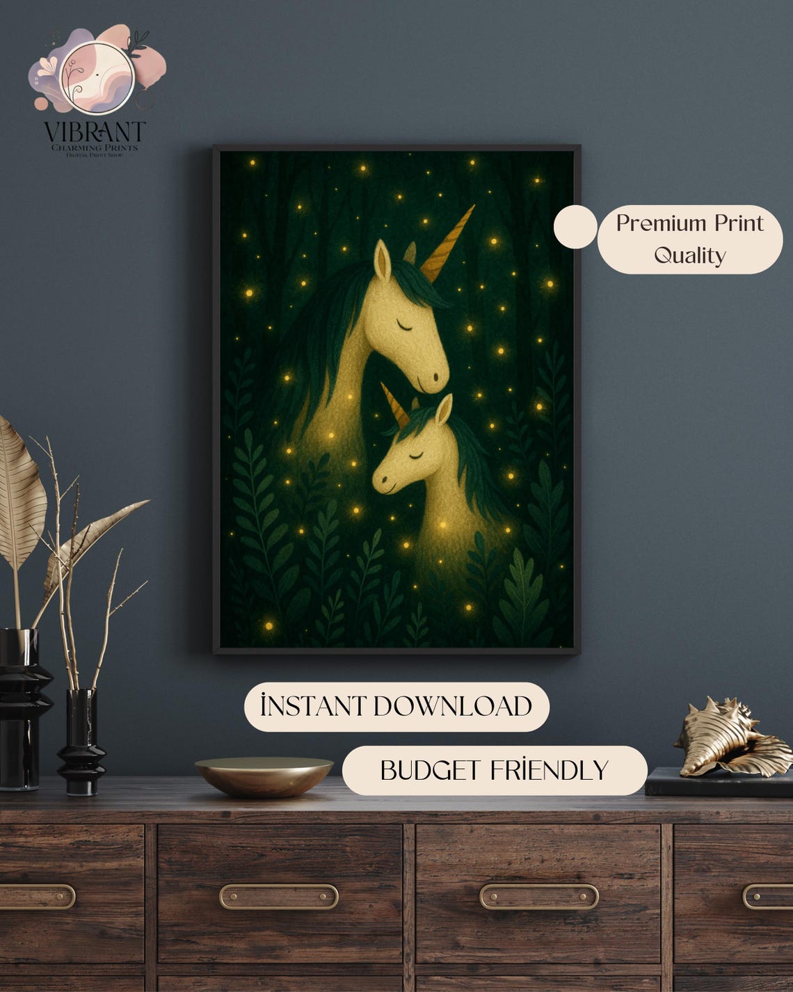 Mystical Unicorn Forest, Dark Nursery Decor Art Print - Image 5