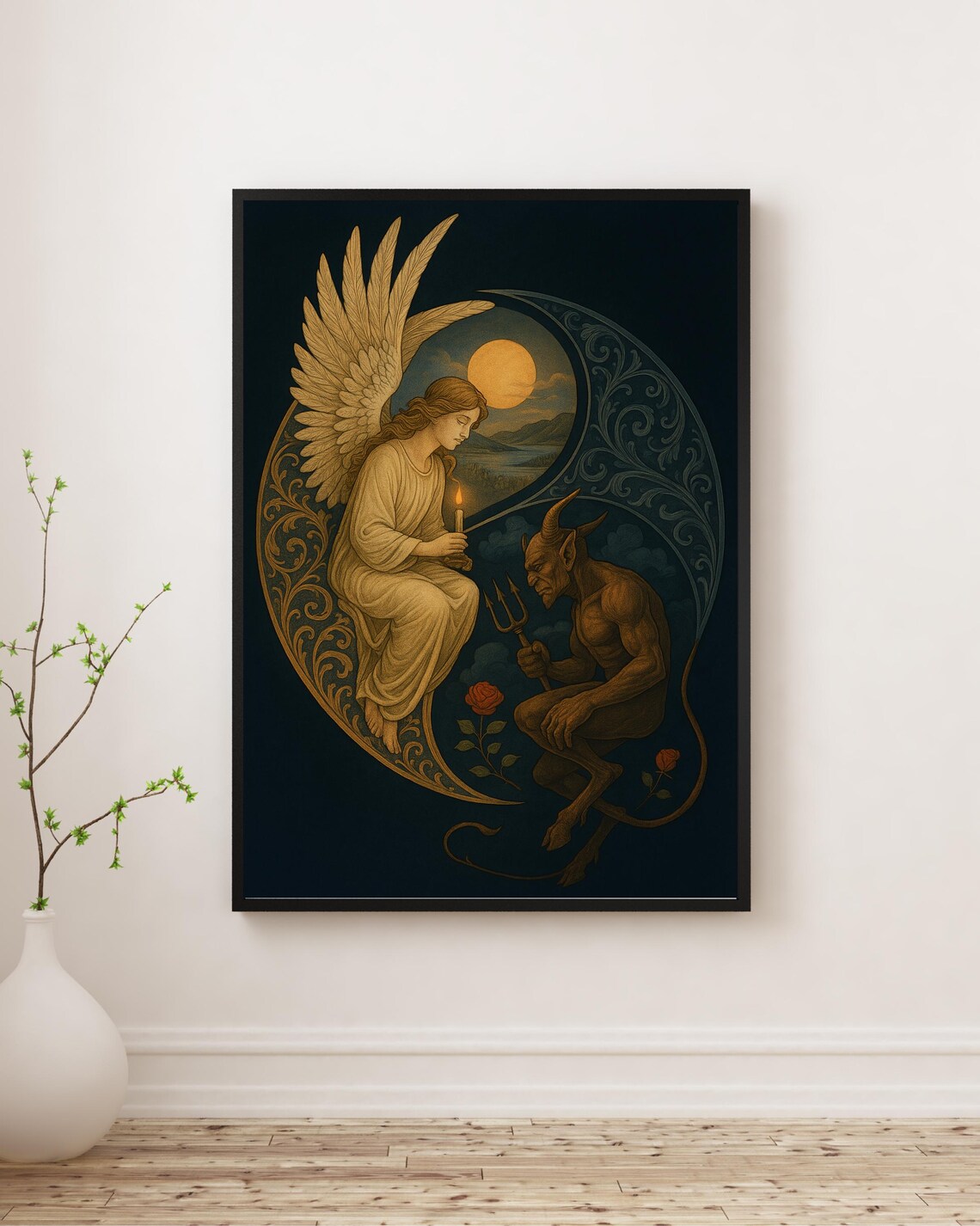 Yin Yang Angel And Demon Gothic Fantasy Art Print - Image 3