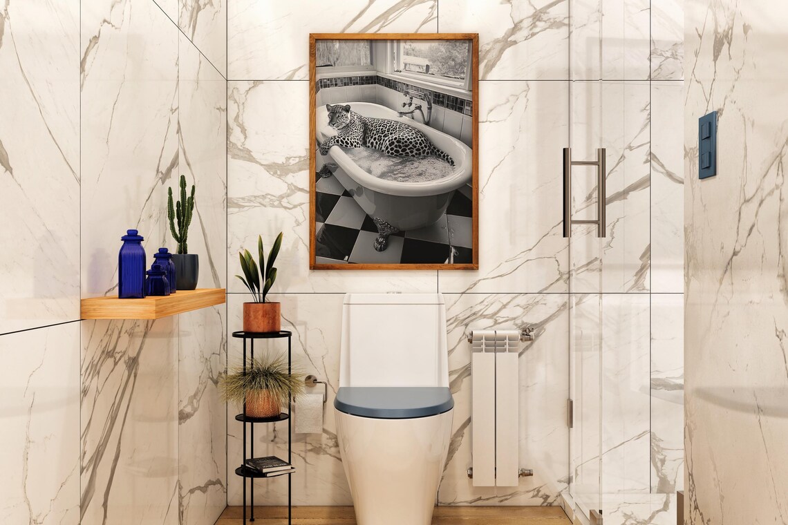 Leopard In Bathtub, Surreal Bathroom Decor - Image 3