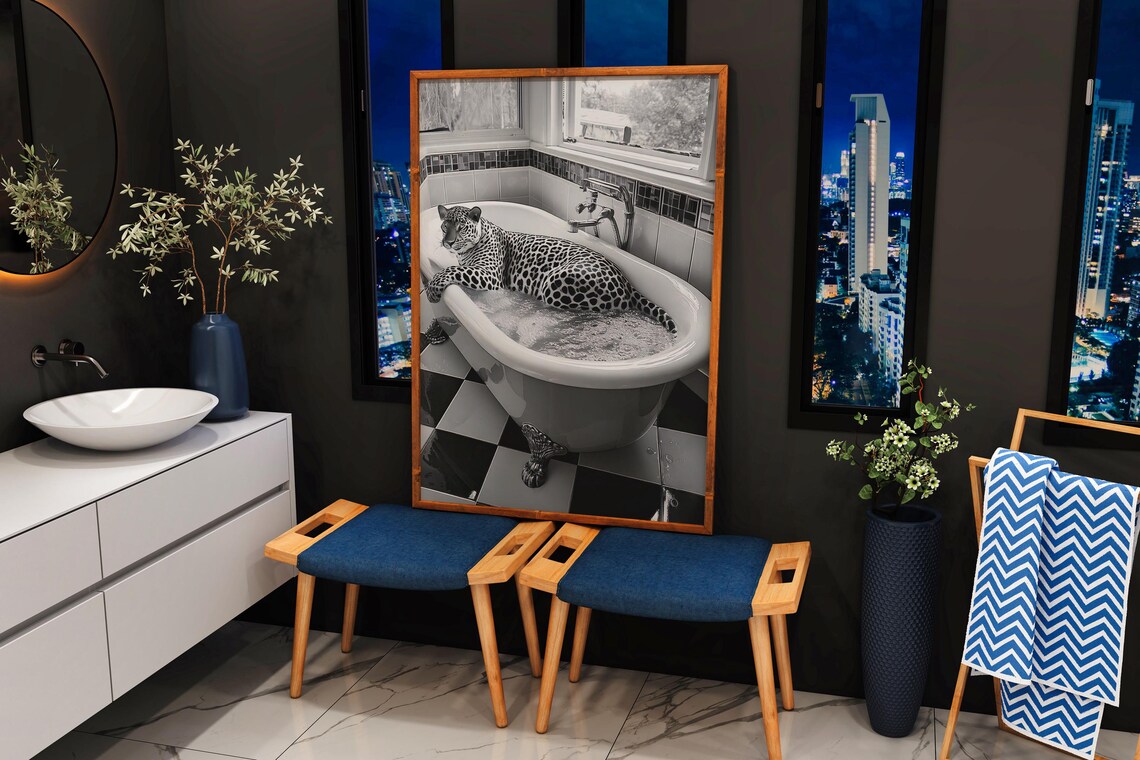Leopard In Bathtub, Surreal Bathroom Decor - Image 4
