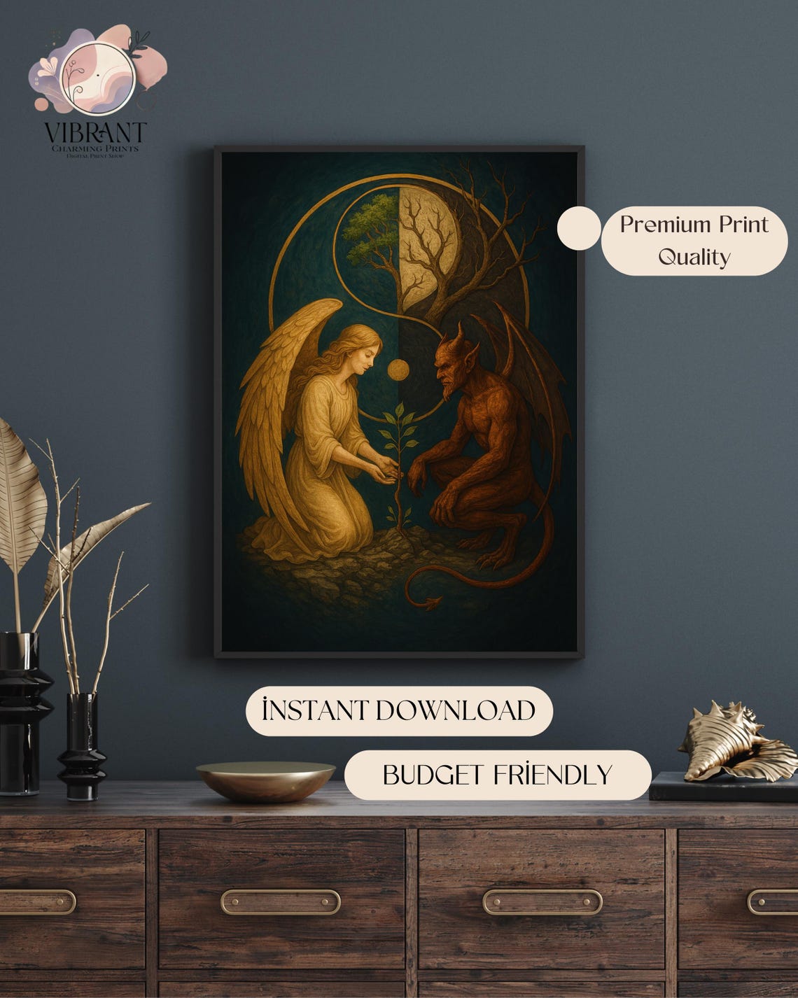 Angel And Demon, Yin Yang Duality Art Print - Image 5