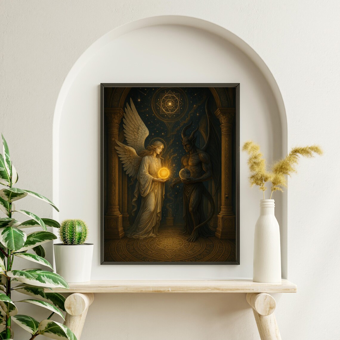 Angel And Demon Fantasy, Mystical Light And Dark Balance Art Print - Image 3