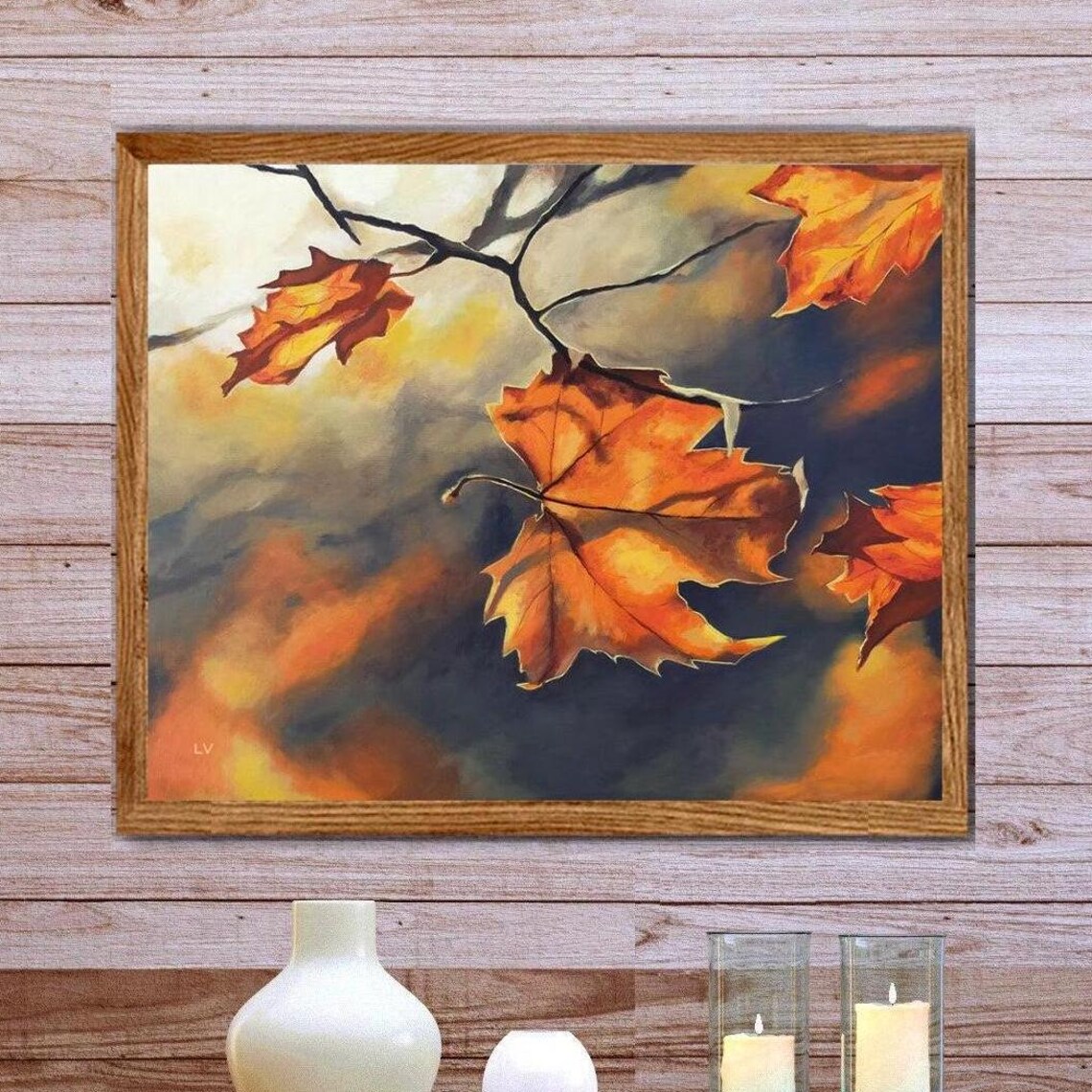 Autumn Maple Leaf Painting Art Print, Fall Botanical