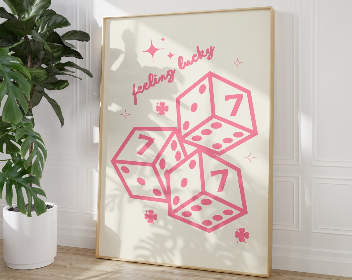 Feeling Lucky Pink Dice Lucky Seven Trendy Retro Dorm Poster