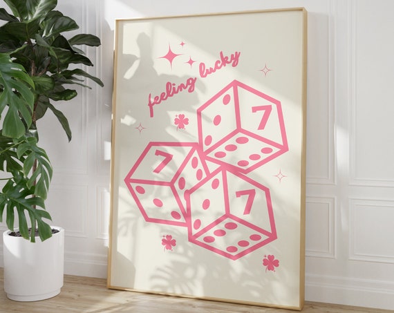 Lucky Girl Syndrome Pink Wall Art College Apartment Decor Funky Wall Art Aesthetic Print Retro Card Posters