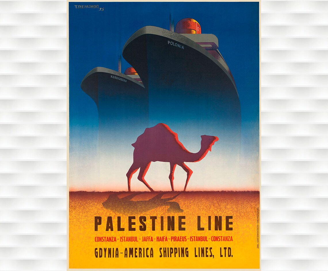 Palestine Line Camel Desert Ship Gdynia America Vintage Travel Poster