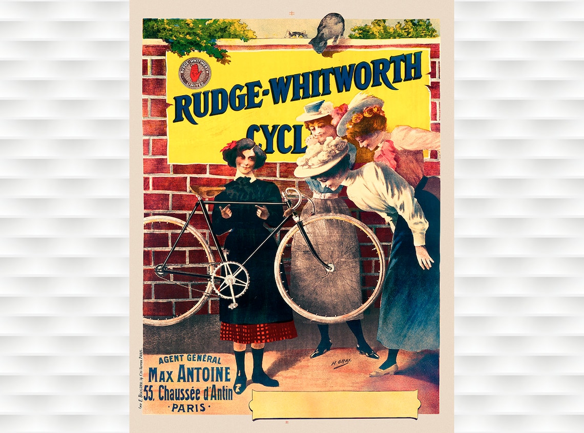 Rudge Whitworth Cycles Paris Women Admiring Bike Vintage Poster