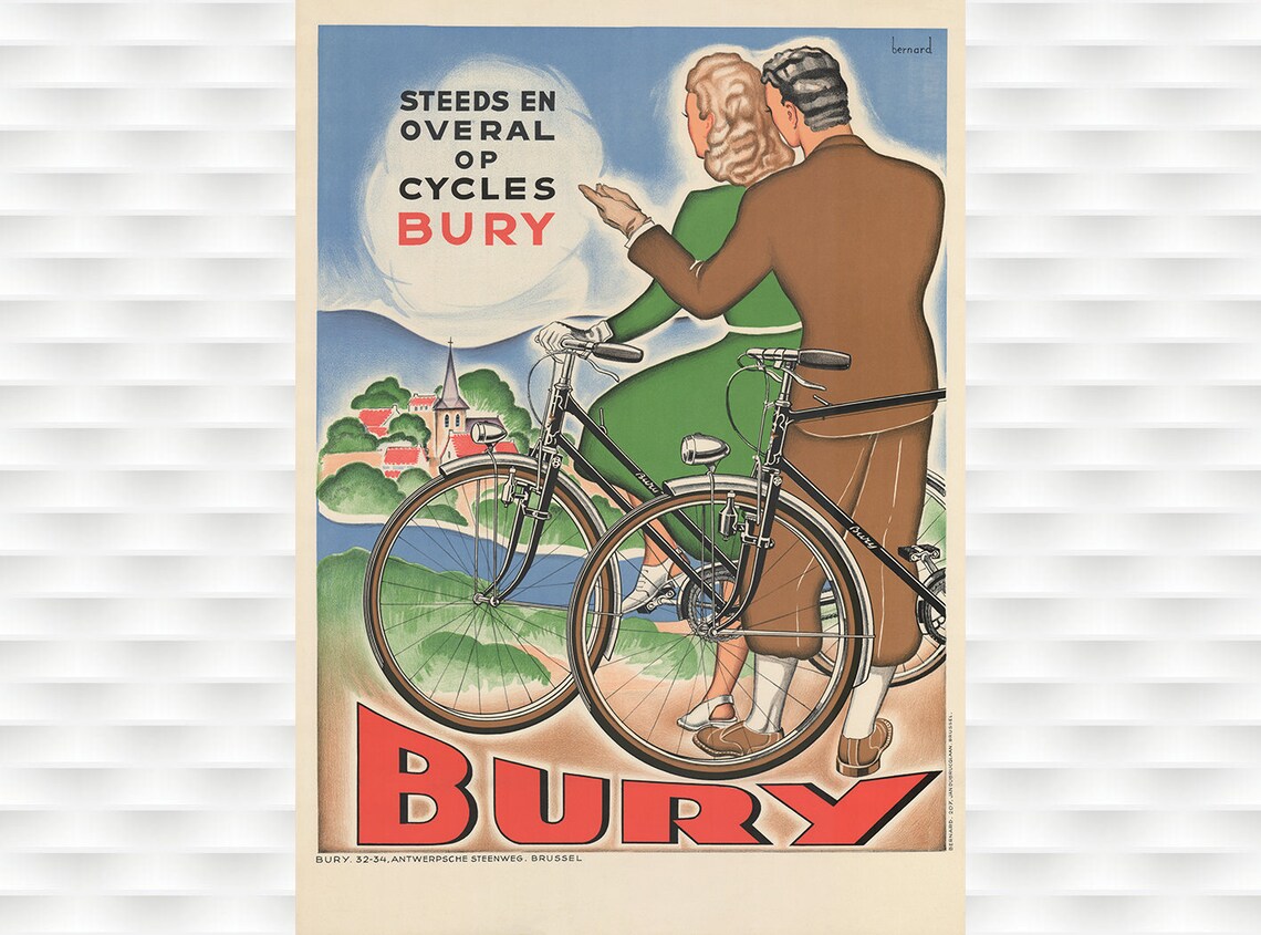 Bury Cycles Belgian Couple Bicycles Village Vintage Advertising Poster
