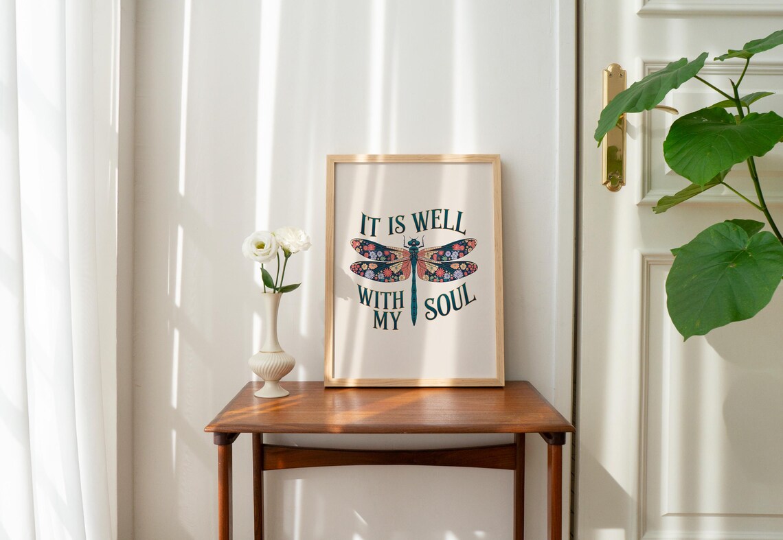 It Is Well With My Soul Vintage Floral Dragonfly Hymn Poster - Image 4