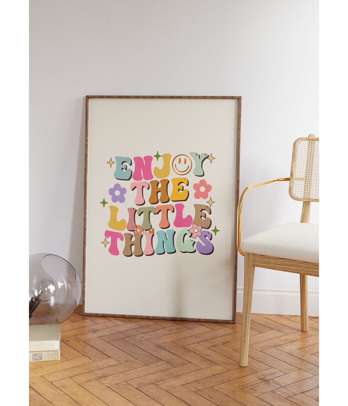 Enjoy The Little Things Groovy Retro Bubble Lettering Quote Poster - Image 3