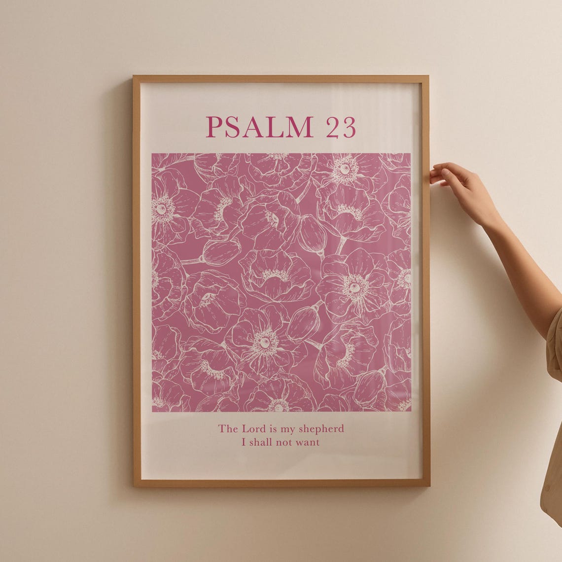Psalm 23 Vintage Pink The Lord Is My Shepherd Floral Christian Wall Art Vintage Floral Bible Verse Religious - Image 2