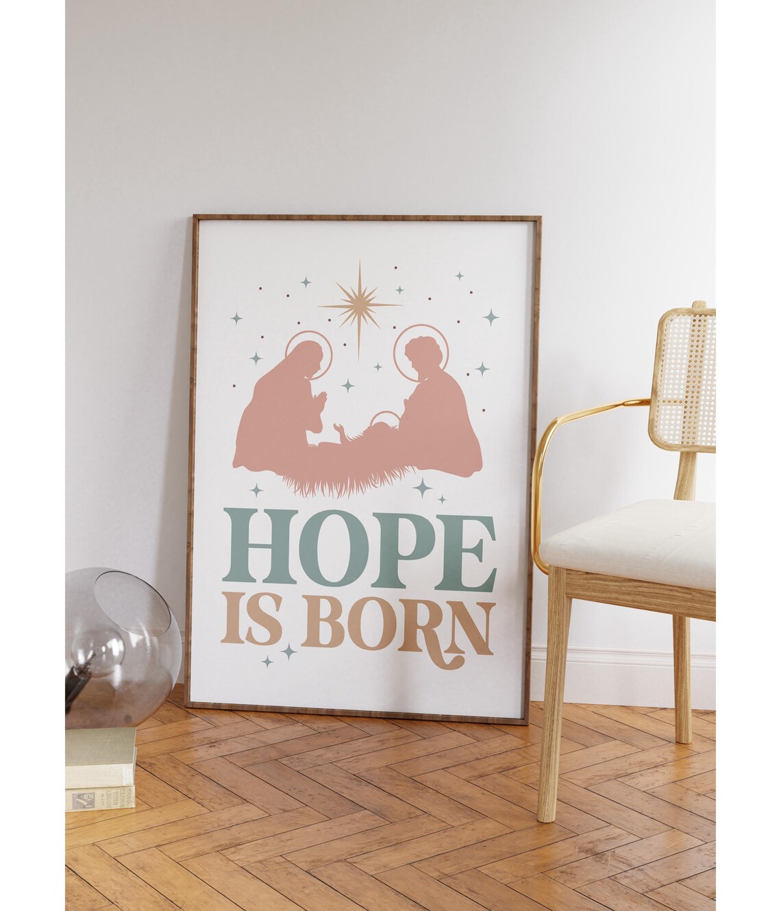 Muted Nativity Silhouette Hope Is Born Christmas Christian Poster - Image 3