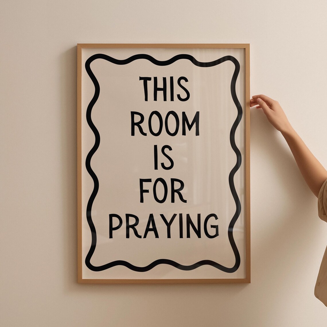 Black Wavy Border This Room Is For Praying Christian Faith Poster - Image 5