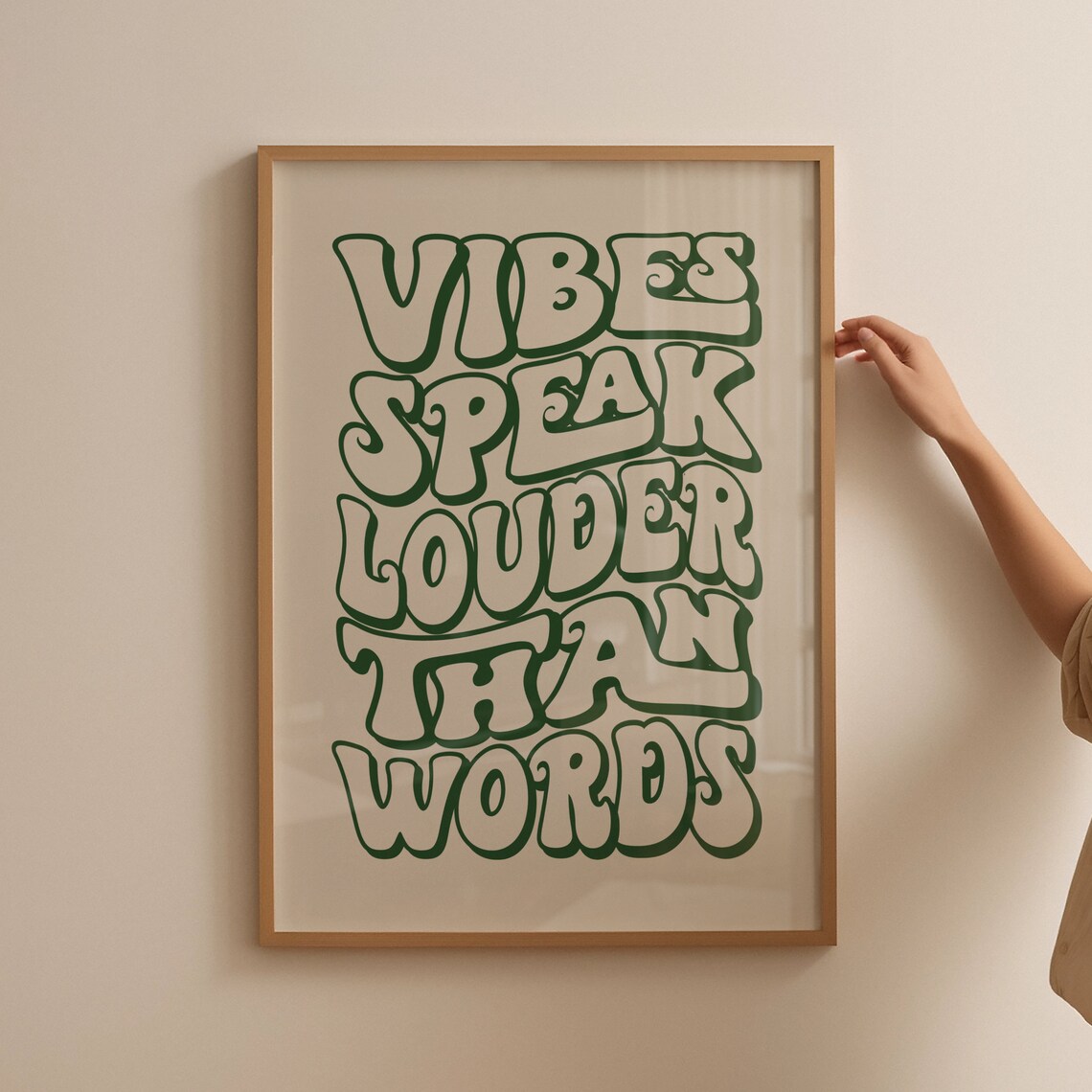 Vibes Speak Louder Than Words Retro Green Groovy Quote Wall Poster - Image 5