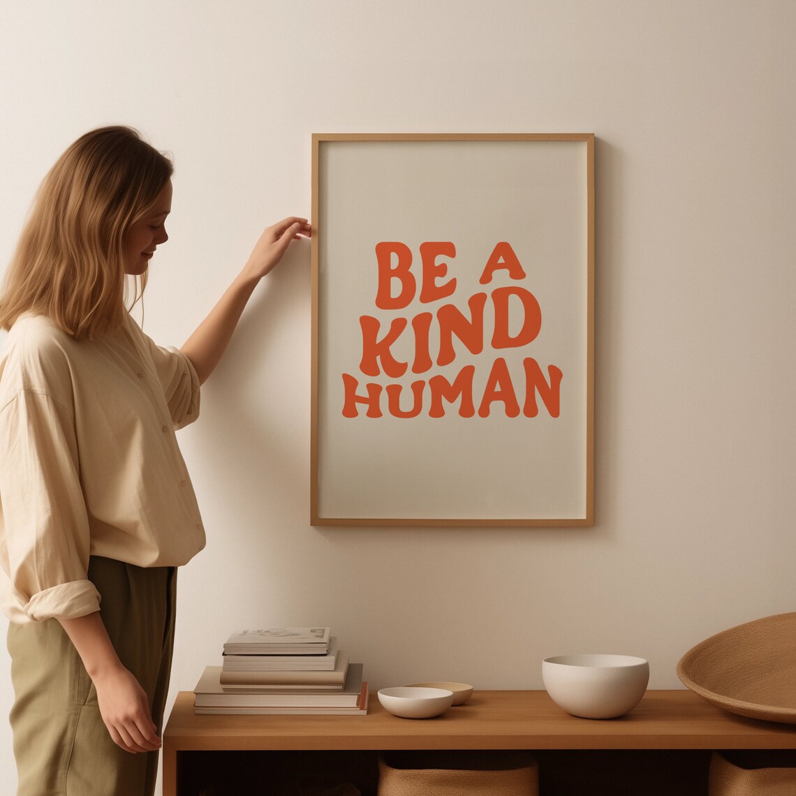 Be A Kind Human, Retro Groovy Orange Poster Print - Image 3
