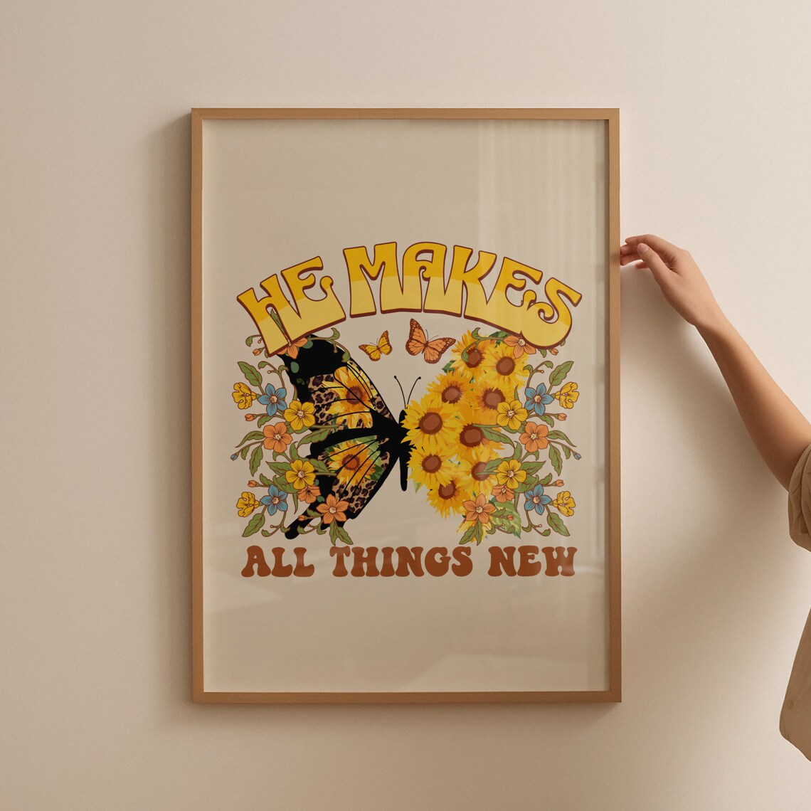 He Makes All Things New Sunflower Butterfly Retro Christian Poster - Image 4