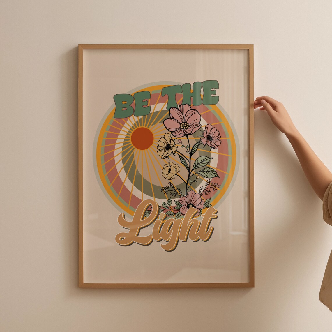 Be The Light Retro Sunburst Floral Boho Christian Quote Poster - Image 4