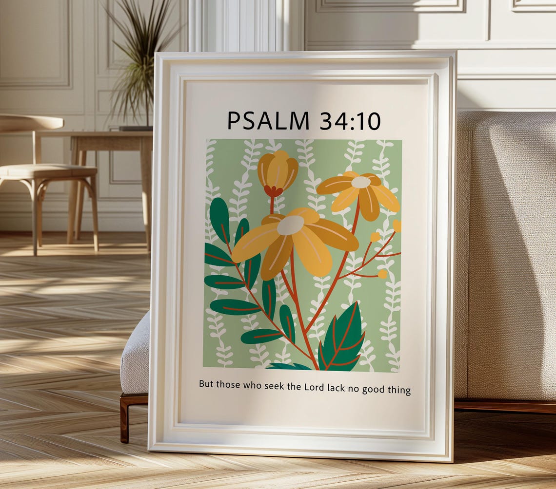 Psalm 3410 Print Christian Wall Art Psalm Bible Verse Faith Print Christian Poster Scripture Wall Art Wall Decor - Image 2